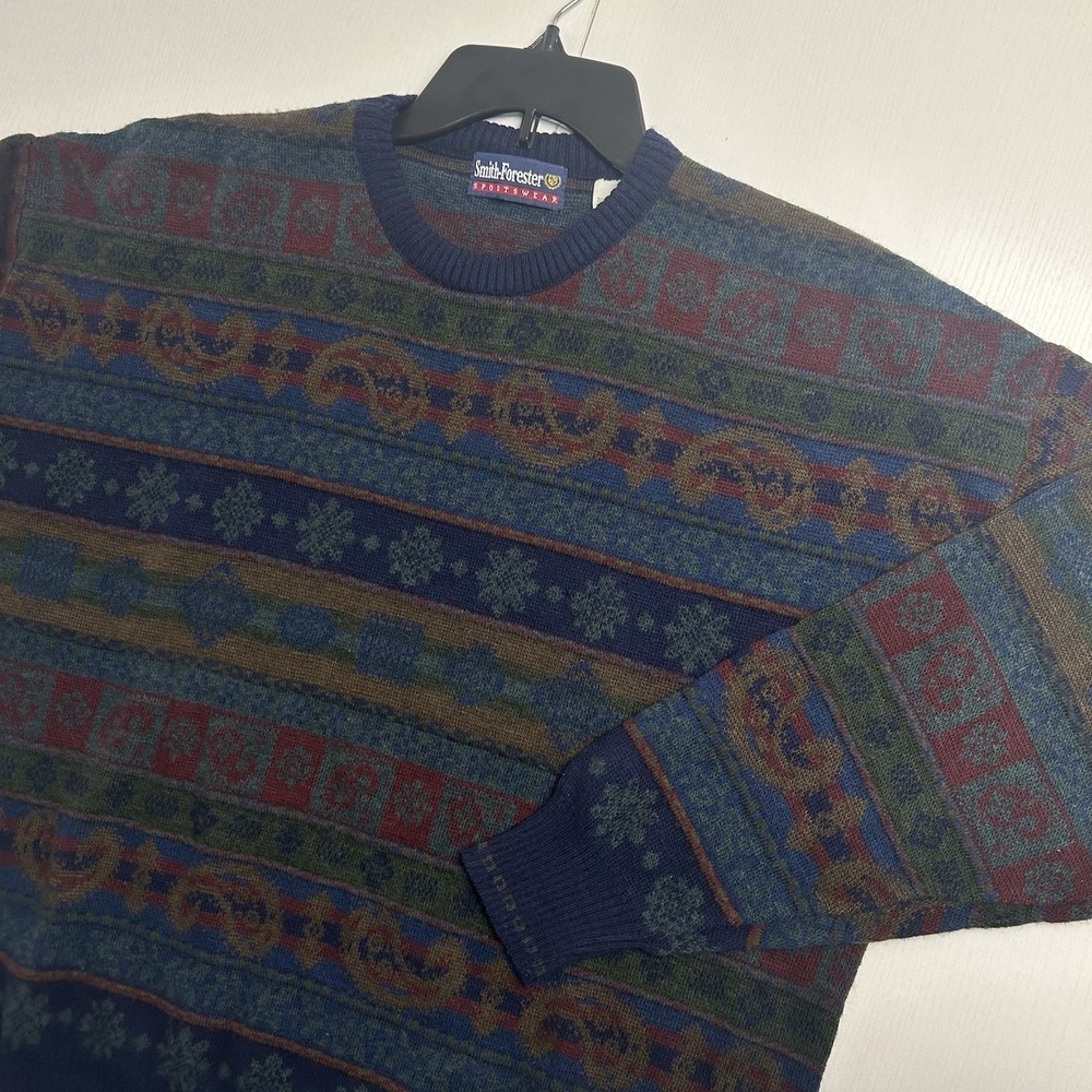 Vintage Smith Forester Wool Blend Sweater Mens Large Made in Italy Retro Paisley